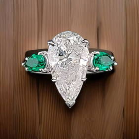 PLATINUM VINTAGE ENGAGEMENT RING 4.02CT. NATURAL PEAR SHAPE DIAMOND I1-I (1 of 2)