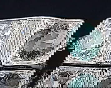 PLATINUM VINTAGE ENGAGEMENT RING 2.30CT.NATURAL TEAL SAPPHIRE EURO CUT DIAMOND (1 of 2)