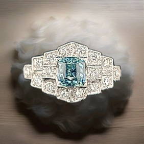 PLATINUM VINTAGE FILIGREE ENGAGEMENT RING 1.05CT.NATURAL TEAL SAPPHIRE 1930'S (1 of 2)