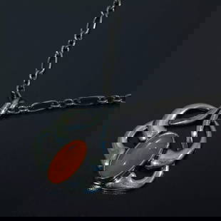 GEORG JENSEN SILVER PENDANT LIGHT ORANGE STONE NECKLACE AUTHENTIC: GEORG JENSEN SILVER PENDANT LIGHT ORANGE STONE NECKLACE AUTHENTIC Style : Bracelet Length(Approx) : about 45cm Diameter(Approx): 2.5cm×2cm Material: SV925, orange stone Total weight : 10.2g Accessory