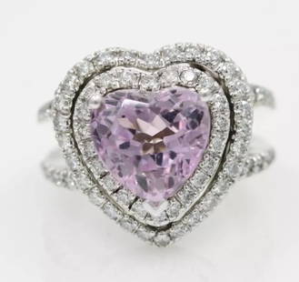 SONIA B. BITTON 14K WHITE GOLD PINK KUNZITE HEART & DIAMOND RING SIZE 6 - 13.6 G: SONIA B. BITTON 14K WHITE GOLD PINK KUNZITE HEART & DIAMOND RING SIZE 6 - 13.6 G Description Sonia B. Bitton 14K White Gold Pink Kunzite Heart & Diamond Ring The ring is in good condition. May show si
