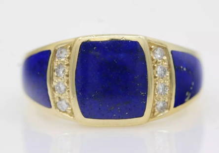 KABANA 14K YELLOW GOLD LAPIS LAZULI INLAY & DIAMOND BAND RING SIZE 7: KABANA 14K YELLOW GOLD LAPIS LAZULI INLAY & DIAMOND BAND RING SIZE 7 Kabana 14k Yellow Gold Lapis Lazuli Inlay & Diamond Band Ring The ring is in great condition. May show signs of wear. APPROXIMATE M