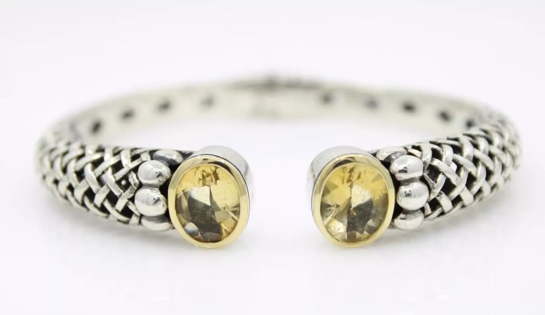 SAMUEL BENHAM BJC STERLING SILVER & 18K GOLD CITRINE CUFF BRACELET 28.2 GR (1 of 2)