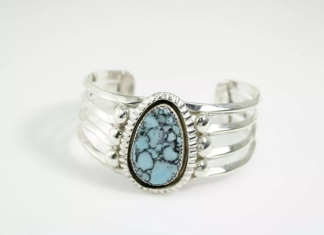 NATIVE AMERICAN NAVAJO BEGAY STERLING SILVER & TURQUOISE CUFF 7" BRACELET (1 of 2)