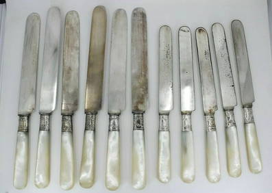 LANDERS FRARY & CLARK BUTTER KNIVES STERLING MOTHER OF PEARL HANDLE SET OF 11 (1 of 2)