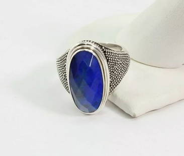 BA SUARTI STERLING SILVER RING FACETED LAPIS LAZULI CENTER STONE SZ 6.75: BA SUARTI STERLING SILVER RING FACETED LAPIS LAZULI CENTER STONE SZ 6.75 BA Suarti Sterling Silver Ring Faceted Lapis Lazuli Center Stone Item is in great condition. May show signs of wear and/or tarn