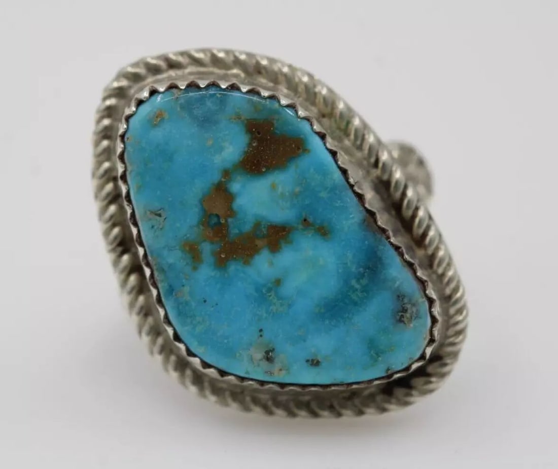 VINTAGE NAVAJO R&B JOHNSON STERLING SILVER TURQUOISE RING SIZE 6 ~ 7.2 GRAMS (1 of 2)
