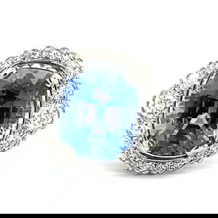 6.60 CARAT SAPPHIRE 0.74 CARAT OLD EUROPEAN DIAMOND 18K WG ENGAGEMENT RING: 6.60 CARAT SAPPHIRE 0.74 CARAT OLD EUROPEAN DIAMOND 18K WG ENGAGEMENT RING Title: 6.60 Carat Cushion Brilliant Sapphire 0.74 Carat Old European Cut I VS1 Diamond 18 Karat White Gold Engagement Ring St