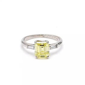2.16 CARAT EMERALD CUT FANCY INTENSE YELLOW-SI2 DIAMOND PLATINUM RING (1 of 2)