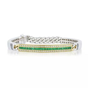0.85 CARAT EMERALD 0.65 CARAT WHITE DIAMOND 18K YG BANGLE BRACELET (1 of 2)