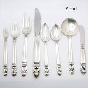 GEORG JENSEN JOHAN ROHDE STERLING SILVER ACORN 8 PIECE FLATWARE SET NO MONOGRAM (1 of 2)