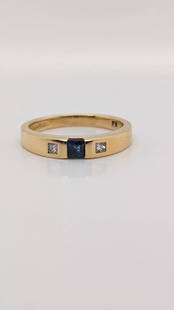 TIFFANY & CO. 18K YELLOW GOLD BLUE SAPPHIRE & DIAMOND BAND RING SIZE 7: Tiffany & Co. 18k Yellow Gold Blue Sapphire & Diamond Stacking Ring Size 7 Total Weight - 4.1 Width - 3.5mm Professionally Polished & Looks Brand New Pouch NOT Included Bid With Confidence Feel Free t