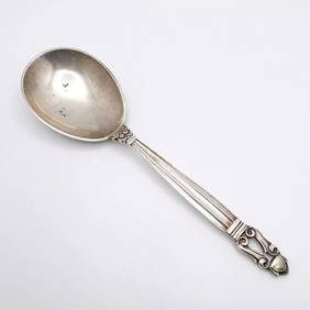 GEORG JENSEN JOHAN ROHDE STERLING SILVER ACORN SMALL SERVING SPOON 7.8" (1 of 2)