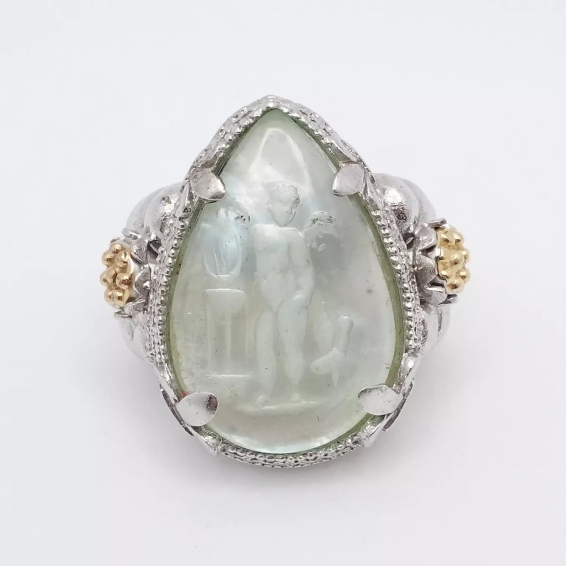 ITALY TAGLIAMONTE STERLING SILVER 18K GOLD VENETIAN GLASS CUPID CAMEO RING 7.25 (1 of 2)
