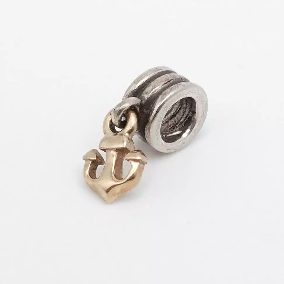 AUTHENTIC PANDORA STERLING SILVER 14K YELLOW GOLD NAUTICAL ANCHOR DANGLE CHARM (1 of 2)
