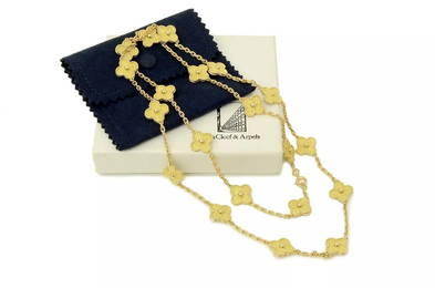 AUTHENTIC VAN CLEEF & ARPELS NECKLACE VINTAGE ALHAMBRA 18K GOLD CLOVERS JEWELERY