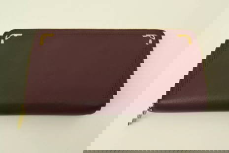 AUTHENTIC CARTIER BURGUNDY CLUTCH LONG WALLET LEATHER DECOR LOGO GP EDGE POCKETS: Authentic Cartier Burgundy Clutch Long Wallet Leather Decor Logo GP Edge Pockets