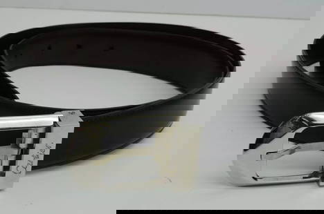 AUTHENTIC CARTIER BELT BLACK LEATHER SP LOGO BUCKLE CLOTHING ACCESSORY SILVER: AUTHENTIC CARTIER BELT BLACK LEATHER SP LOGO BUCKLE CLOTHING ACCESSORY SILVER Size: 80cm - 90cm Length: 38.1 in. (97 cm) Height: 3 cm Standard Buckle Manufactured: France Dress, Casual Adjustable Leat
