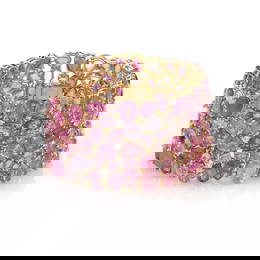 ESTATE 151 CARATS PINK SAPPHIRE & DIAMOND 18K YELLOW GOLD WIDE BRACELET