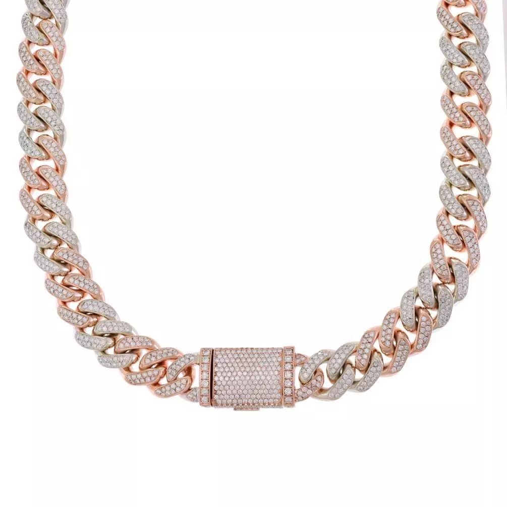 LARGE 26CT DIAMOND 10K ROSE WHITE GOLD CUBAN LINK MEN'S NECKLACE 22.5"L345.2GR! (1 of 2)