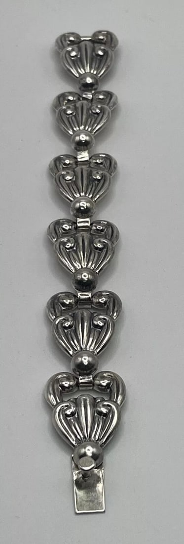 ANTIQUE ART NOUVEAU 925 STERLING SILVER FANCY LINK BRACELET: ANTIQUE ART NOUVEAU 925 STERLING SILVER FANCY LINK BRACELET