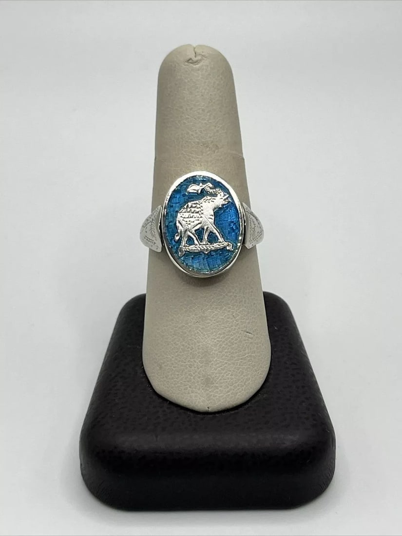 STERLING SILVER THAI ENAMEL REVERSIBLE SPINNER OVAL RING SIZE 9.25 (1 of 2)