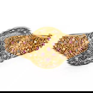 VICTORIAN BRACELET 1.75CT ROSE CUT DIAMOND RUBY 18K GOLD: VICTORIAN BRACELET 1.75CT ROSE CUT DIAMOND RUBY 18K GOLD Victorian 1.75ct Rose Cut Diamond Ruby 18k Gold Round Bracelet LIQUIDATION Description This gorgeous Victorian Era bracelet is crafted from 18k