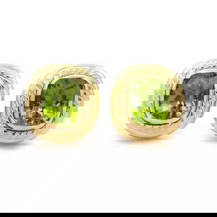 DAVID YURMAN 18K PERIDOT YELLOW GOLD NOBLESSE OVAL CABLE HUGGIE EARRINGS: DAVID YURMAN 18K PERIDOT YELLOW GOLD NOBLESSE OVAL CABLE HUGGIE EARRINGS This beautiful authentic pair of earrings are by David Yurman from his Noblesse Collection. They are crafted from 18k yellow go