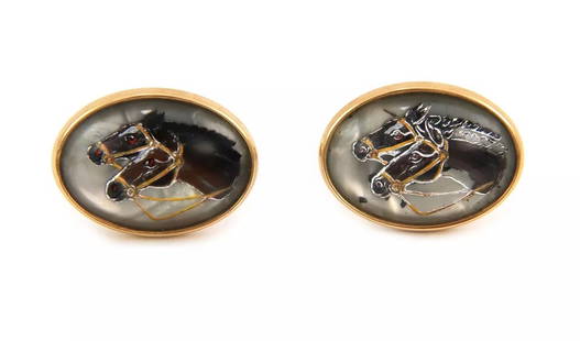 KREMENTZ VINTAGE REVERSED CRYSTAL 14K GOLD OVAL HORSES CUFFLINKS LIQUIDATION: KREMENTZ VINTAGE REVERSED CRYSTAL 14K GOLD OVAL HORSES CUFFLINKS LIQUIDATION Krementz Vintage Reversed Crystal 14k Gold Oval Horses Cufflinks LIQUIDATION Description This is a gorgeous pair of vintage