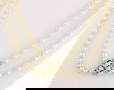 VINTAGE DIAMOND PEARL 14K WHITE GOLD DOUBLE STRAND NECKLACE LIQUIDATION!: VINTAGE DIAMOND PEARL 14K WHITE GOLD DOUBLE STRAND NECKLACE LIQUIDATION! Vintage Diamond Pearl 14k White Gold Double Strand Necklace LIQUIDATION! Description This lovely vintage necklace features a do