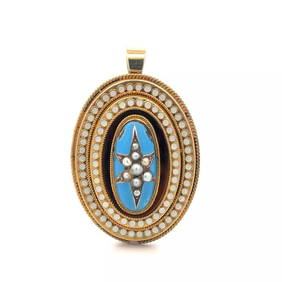 VICTORIAN GOLD PEARLS OVAL PENDANT 14-18K 3 TIER STARBURST STYLE (1 of 2)