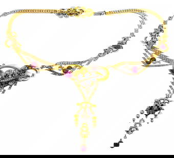 WOW ENGLISH VICTORIAN SNAKE NECKLACE DIAMOND RUBY PEARL ENAMEL 18K YELLOW GOLD: WOW ENGLISH VICTORIAN SNAKE NECKLACE DIAMOND RUBY PEARL ENAMEL 18K YELLOW GOLD English Victorian Snake Necklace with Diamonds Rubies Pearls and Enamel on 18K Yellow Gold Truly Unique, Ornate & One of