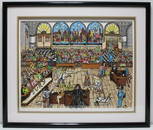ORIGINAL FRAMED LARGE CHARLES FAZZINO NEW YORK CITY COURTROOM