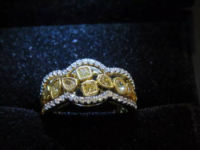 18KT YELLOW DIAMOND WHITE DIAMOND RING: 18KT YELLOW DIAMOND WHITE DIAMOND RING LAST CALL, LAST CHANCE!! LIQUIDATION SALE!! The Following Item we are offering is this Beautiful Rare Important 18KT Gold Gorgeous Rose Cut Yellow and White Diam