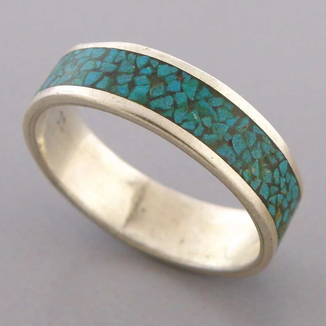 VINTAGE NAVAJO STERLING SILVER TURQUOISE INLAY BAND RING SIZE 8 (1 of 2)