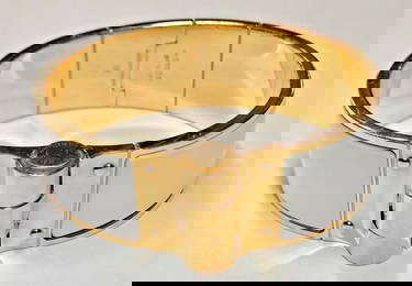 HERMES GOLD PLATED HINGED BRACELET WITH WHITE ENAMEL SP1117