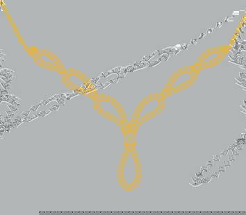 14K YELLOW GOLD LADIES FANCY CZ NECKLACE CHANDELIER: NEW 14K YELLOW GOLD CZ CHANDELIER NECKLACE New 14K Yellow Gold chain necklace Measures: 18" Long Pendant measures 48mm x 34mm Cubic Zirconia Polished finish Stamp: 14k Avg Weight: 18" - 3.9g