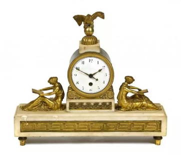 BEAUTIFUL 19TH CENTURY EUROPEAN GILT BRONZE & WHITE MARBLE MANTLE CLOCK: BEAUTIFUL 19TH CENTURY EUROPEAN GILT BRONZE & WHITE MARBLE MANTLE CLOCK BEAUTIFUL 19TH CENTURY EUROPEAN GILT BRONZE & WHITE MARBLE MANTLE CLOCK Search The Following Item we are offering is A Magnifice