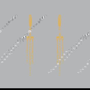 14K YELLOW GOLD LADIES DROP DANGLE CHANDELIER CZ SET: NEW 14K YELLOW GOLD EARRINGS New 14K Yellow Gold Earrings Measures: 56mm long and 12mm wide Set with CZ Earrings have a polish finish Post backings Stamp: 14k Avg Weight: 2.5g