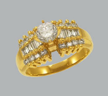 14K YELLOW GOLD LADIES FANCY CZ COCKTAIL SOLITAIRE RING: NEW 14K YELLOW GOLD CZ RING New 14K Yellow solid gold ring Ring size 7 Measures 10mm wide on top Cubic Zirconia Polished Finish Apx Weight: 7.8g