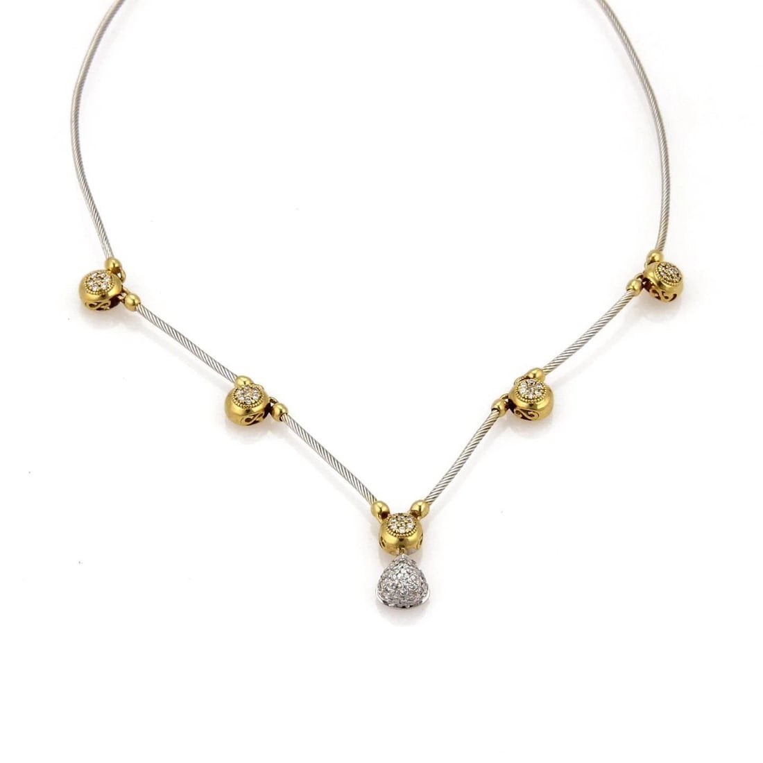 CHARRIOL DIAMOND 18K TWO TONE GOLD DOT STATION CABLE NECKLACE: CHARRIOL DIAMOND 18K TWO TONE GOLD DOT STATION CABLE NECKLACE Charriol Diamond 18k Two Tone Gold Dot Station Cable Necklace Description This is an authentic cable necklace from Philippe Charriol, it i