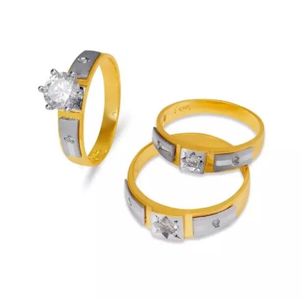 NEW 14K TWO TONE GOLD WEDDING TRIO RING SET (1 of 2)