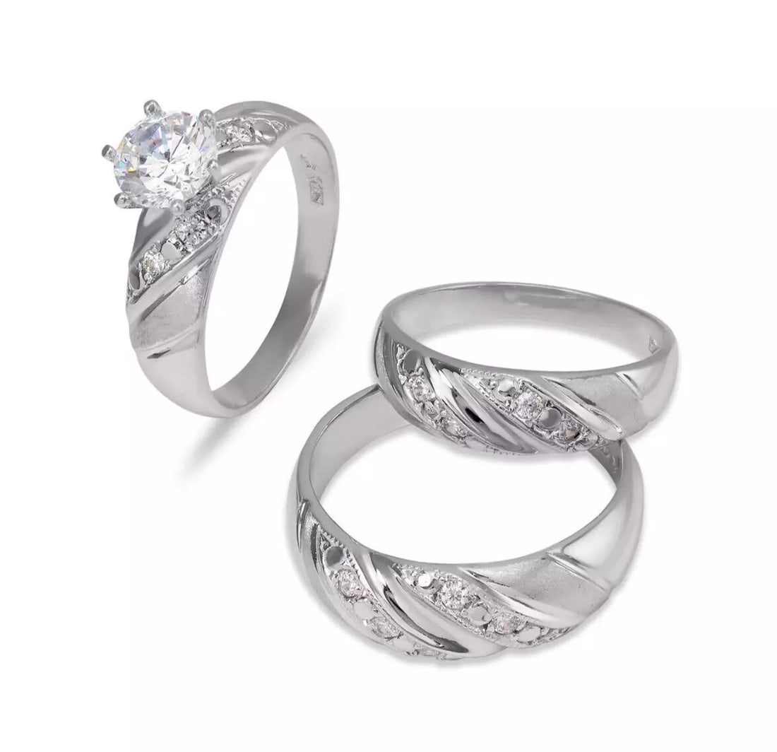 NEW 14K WHITE GOLD WEDDING TRIO RING SET (1 of 2)