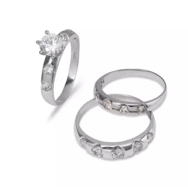 NEW 14K WHITE GOLD WEDDING TRIO RING SET (1 of 2)