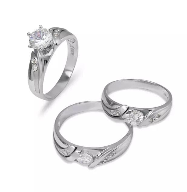 NEW 14K WHITE GOLD WEDDING TRIO RING SET (1 of 2)