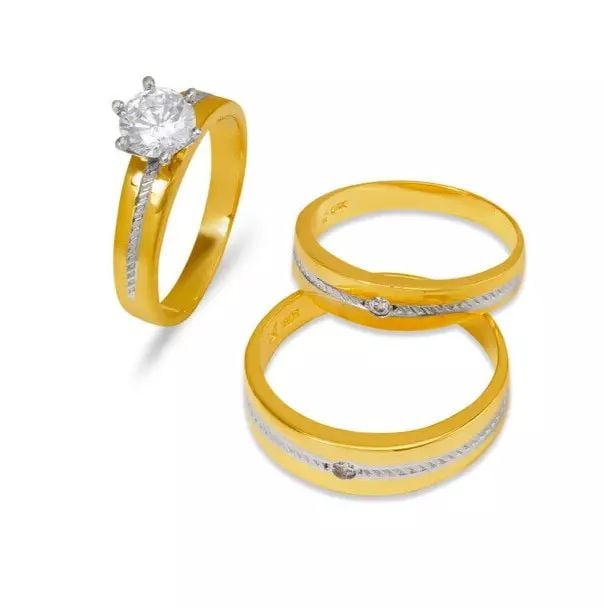 NEW 14K TWO TONE GOLD WEDDING TRIO RING SET (1 of 2)