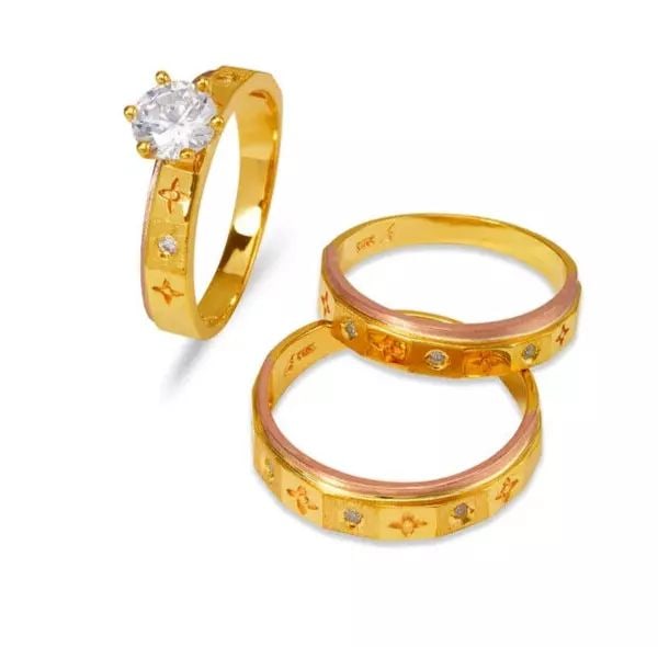 NEW 14K TRI COLOR GOLD WEDDING TRIO RING SET (1 of 2)