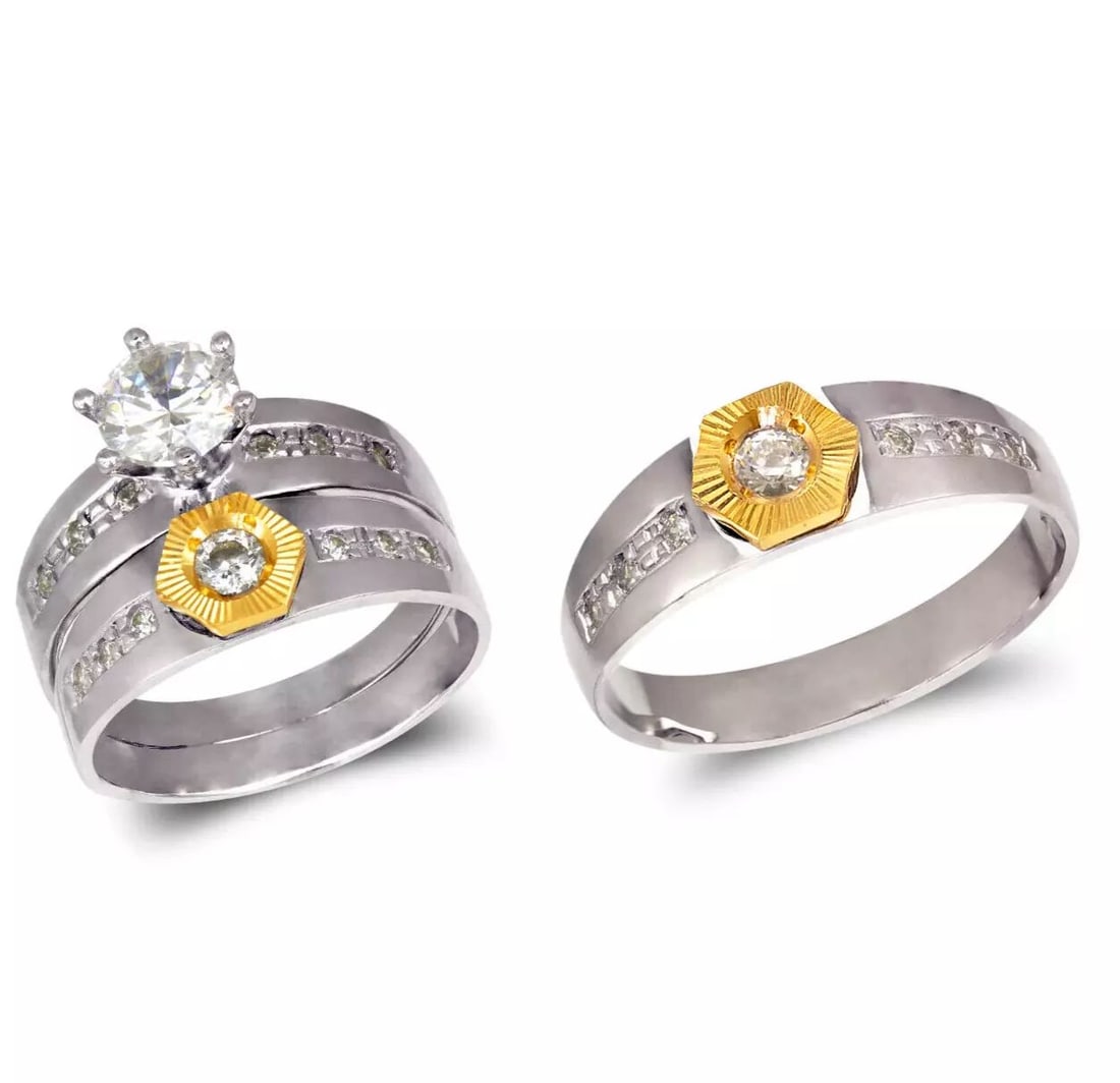 NEW 14K TWO TONE GOLD WEDDING TRIO RING SET (1 of 2)