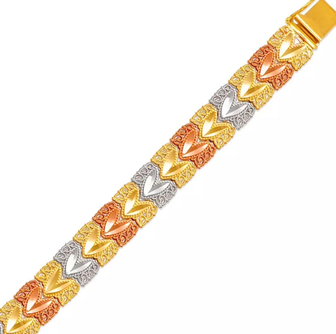 NEW 14K TRI COLOR GOLD FACETED DIAMOND CUT BRACELET 9mm (1 of 2)