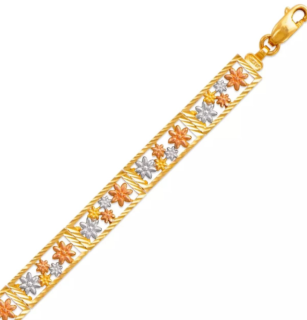 NEW 14K TRI COLOR GOLD FACETED DIAMOND CUT BRACELET 7 mm (1 of 2)